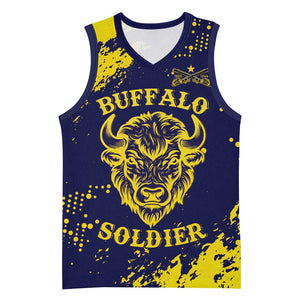 Personalized African-American Heroes Basketball Jersey Bison Buffalo Soldiers - Blue Grunge Style LT15