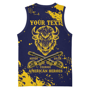 Personalized African-American Heroes Basketball Jersey Bison Buffalo Soldiers - Blue Grunge Style LT15