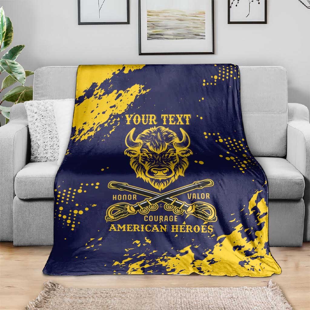 Personalized African-American Heroes Blanket Bison Buffalo Soldiers - Blue Grunge Style - African Pride