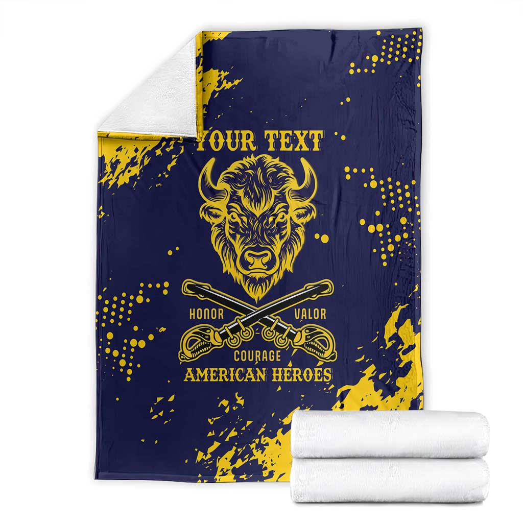Personalized African-American Heroes Blanket Bison Buffalo Soldiers - Blue Grunge Style - African Pride