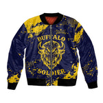 Personalized African-American Heroes Bomber Jacket Bison Buffalo Soldiers - Blue Grunge Style - African Pride
