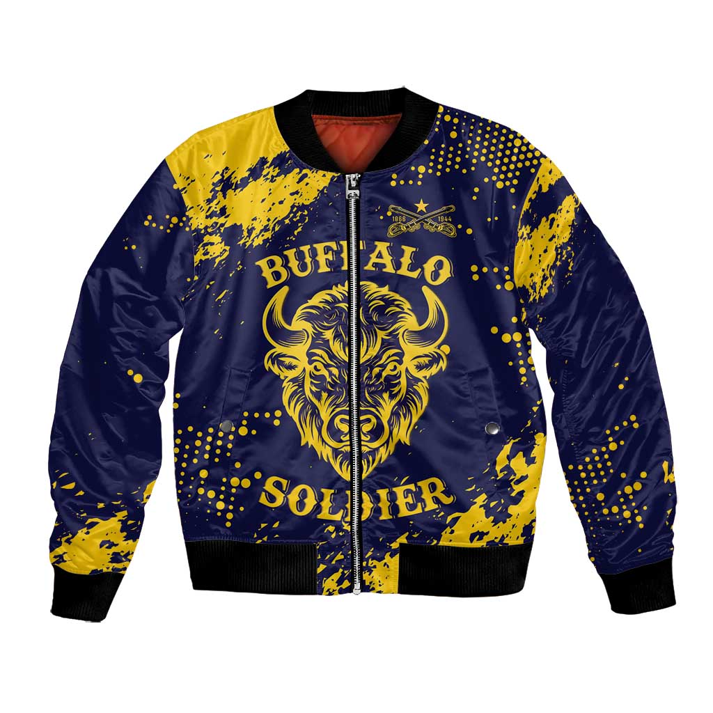 Personalized African-American Heroes Bomber Jacket Bison Buffalo Soldiers - Blue Grunge Style - African Pride