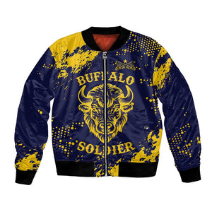 Personalized African-American Heroes Bomber Jacket Bison Buffalo Soldiers - Blue Grunge Style - African Pride