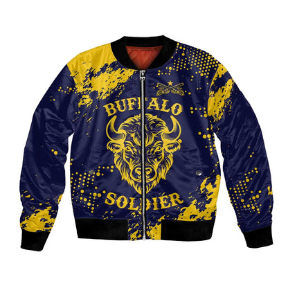 Personalized African-American Heroes Bomber Jacket Bison Buffalo Soldiers - Blue Grunge Style - African Pride