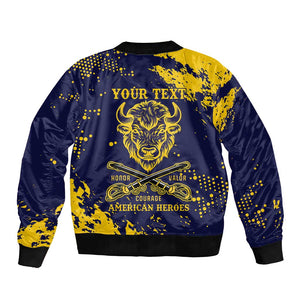 Personalized African-American Heroes Bomber Jacket Bison Buffalo Soldiers - Blue Grunge Style - African Pride