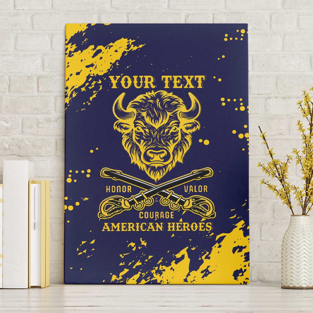 Personalized African-American Heroes Canvas Wall Art Bison Buffalo Soldiers - Blue Grunge Style - African Pride