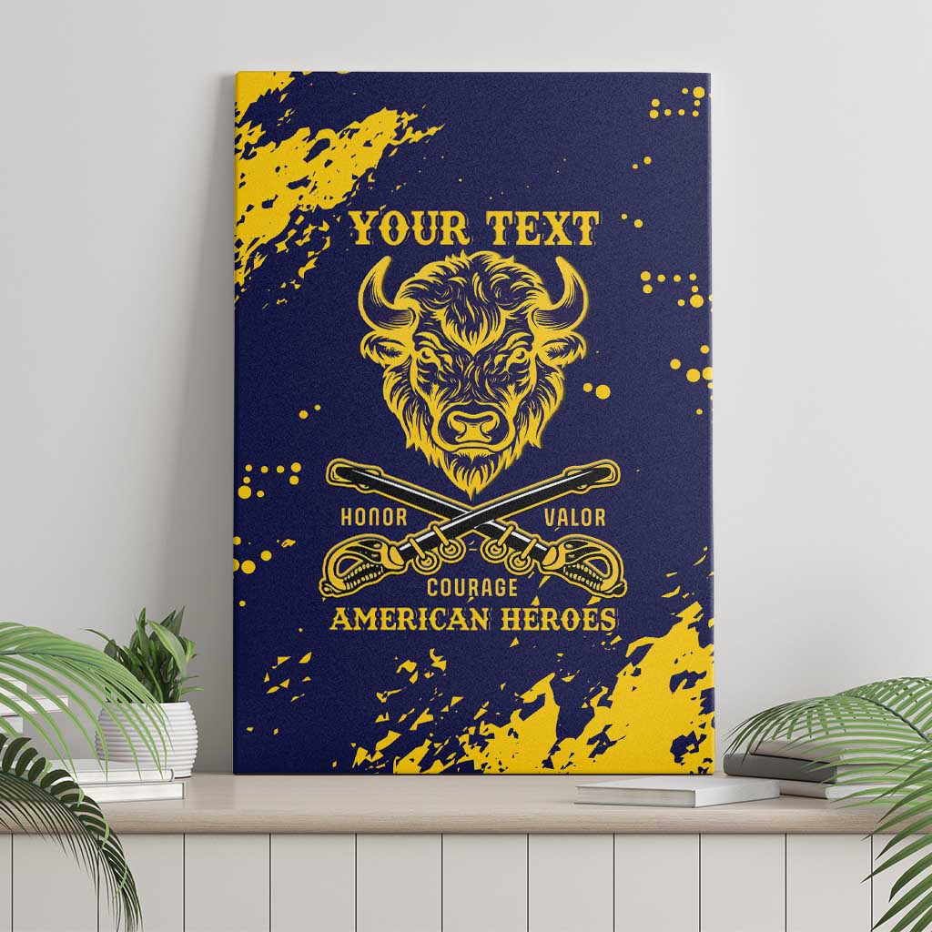 Personalized African-American Heroes Canvas Wall Art Bison Buffalo Soldiers - Blue Grunge Style - African Pride