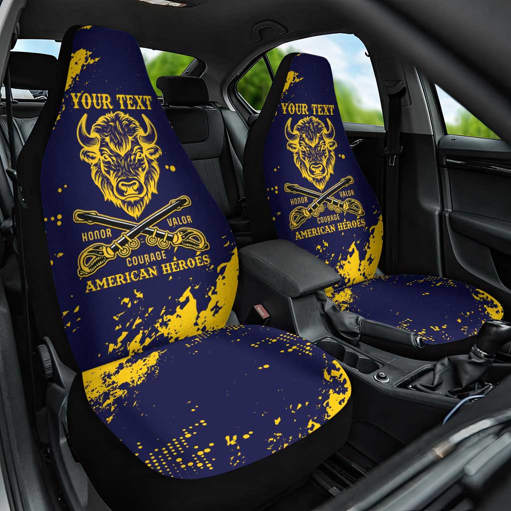 Personalized African-American Heroes Car Seat Cover Bison Buffalo Soldiers - Blue Grunge Style - African Pride
