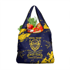 Personalized African-American Heroes Grocery Bag Bison Buffalo Soldiers - Blue Grunge Style - African Pride