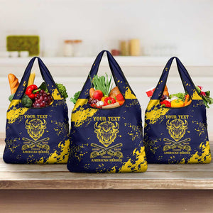 Personalized African-American Heroes Grocery Bag Bison Buffalo Soldiers - Blue Grunge Style - African Pride