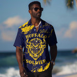 Personalized African-American Heroes Hawaiian Shirt Bison Buffalo Soldiers - Blue Grunge Style - African Pride