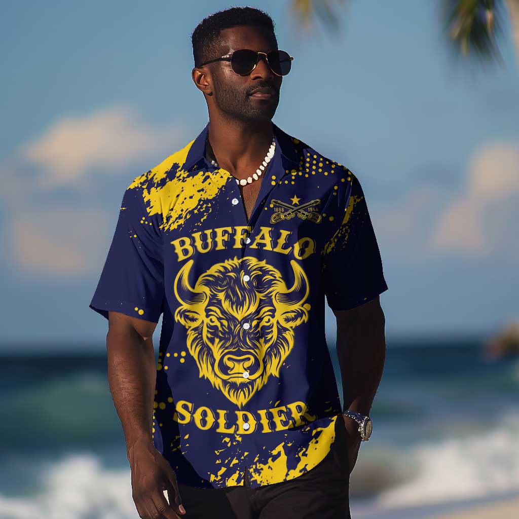 Personalized African-American Heroes Hawaiian Shirt Bison Buffalo Soldiers - Blue Grunge Style - African Pride
