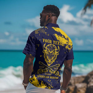 Personalized African-American Heroes Hawaiian Shirt Bison Buffalo Soldiers - Blue Grunge Style - African Pride