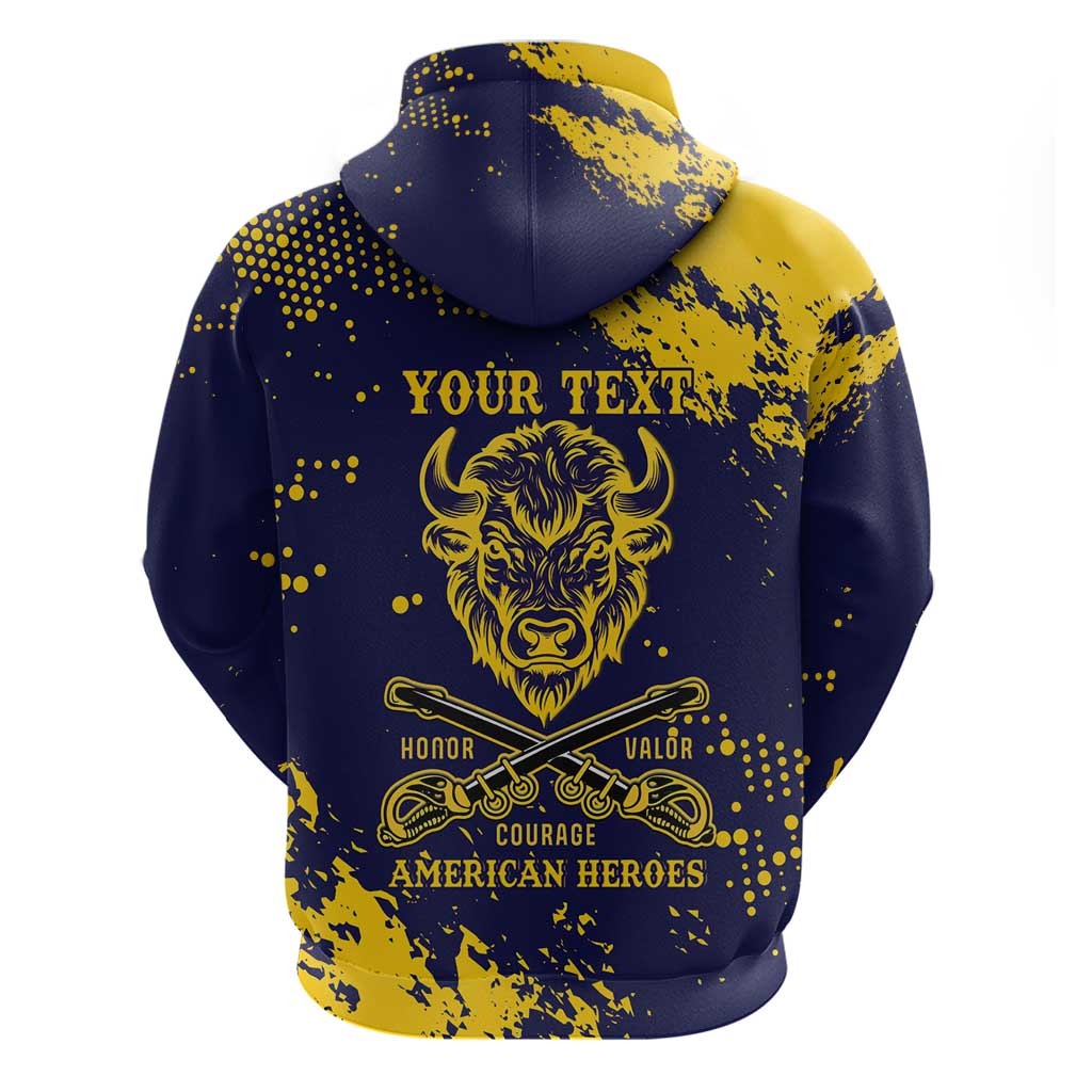 Personalized African-American Heroes Hoodie Bison Buffalo Soldiers - Blue Grunge Style - African Pride