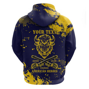 Personalized African-American Heroes Hoodie Bison Buffalo Soldiers - Blue Grunge Style - African Pride