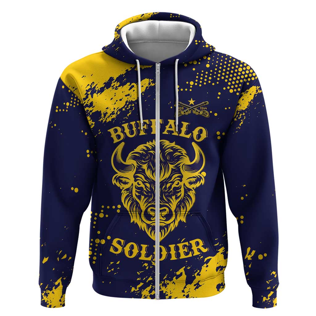 Personalized African-American Heroes Hoodie Bison Buffalo Soldiers - Blue Grunge Style - African Pride