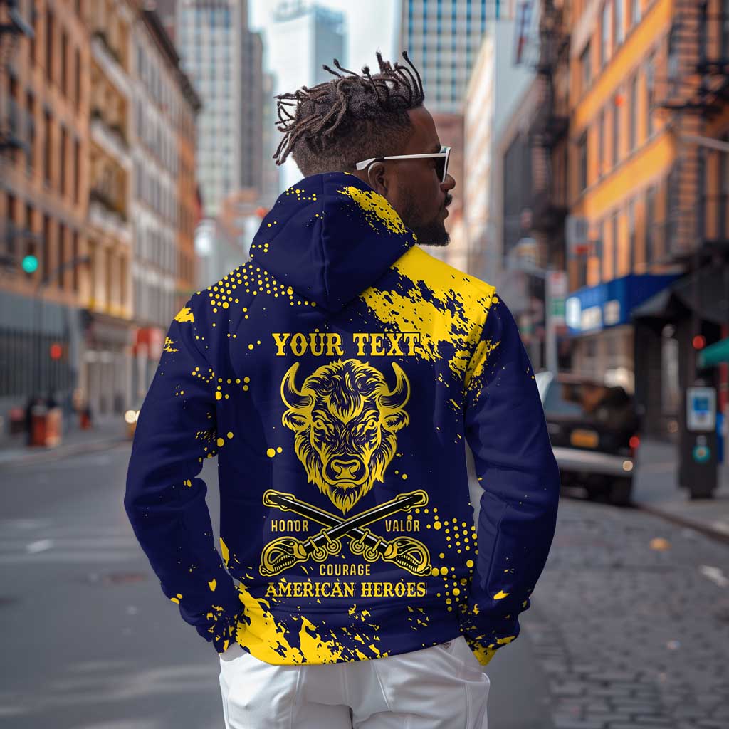 Personalized African-American Heroes Hoodie Bison Buffalo Soldiers - Blue Grunge Style - African Pride