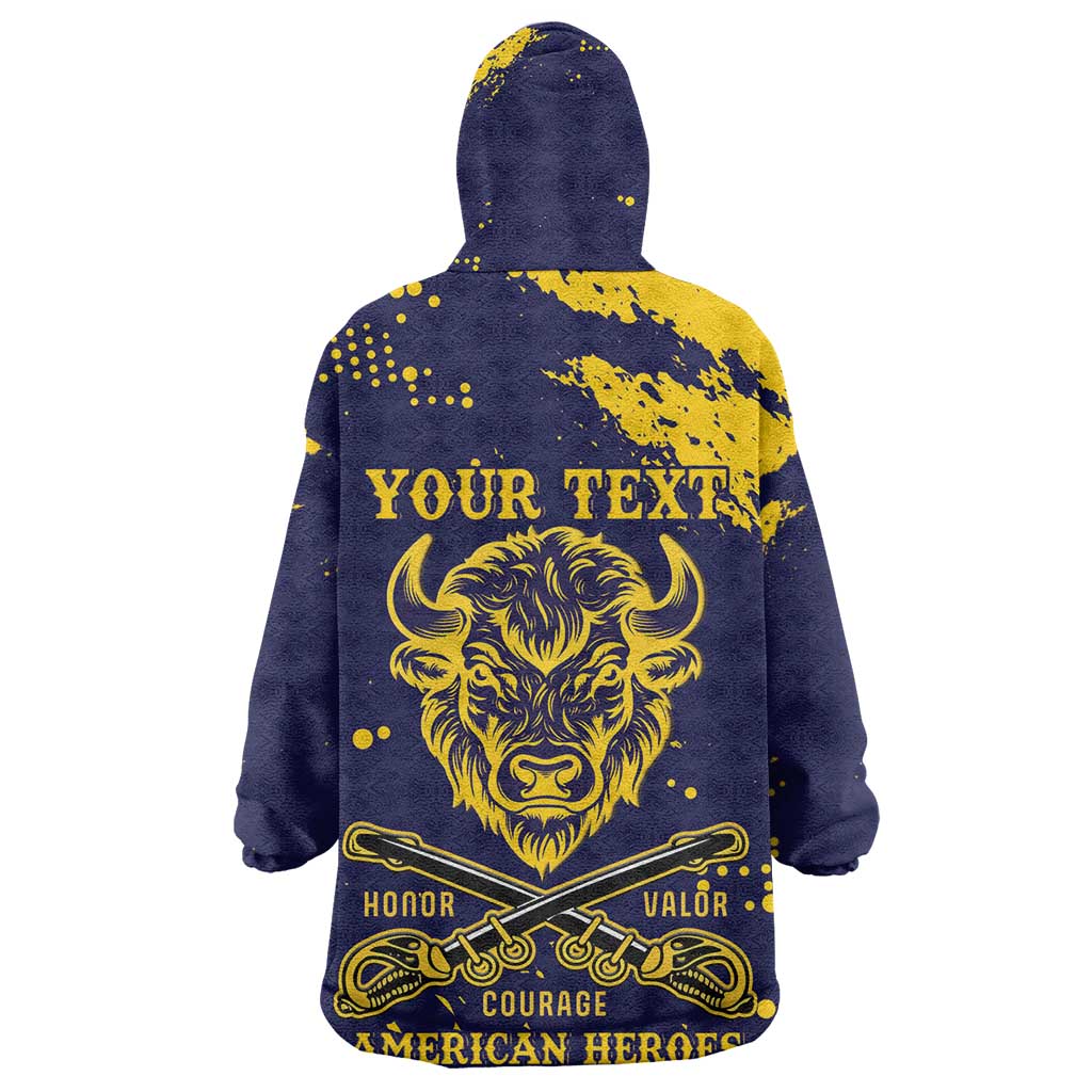 Personalized African-American Heroes Kid Wearable Blanket Hoodie Bison Buffalo Soldiers - Blue Grunge Style - African Pride