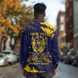 Personalized African-American Heroes Long Sleeve Shirt Bison Buffalo Soldiers - Blue Grunge Style - African Pride