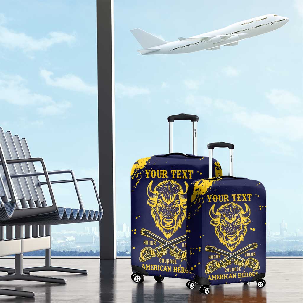 Personalized African-American Heroes Luggage Cover Bison Buffalo Soldiers - Blue Grunge Style - African Pride