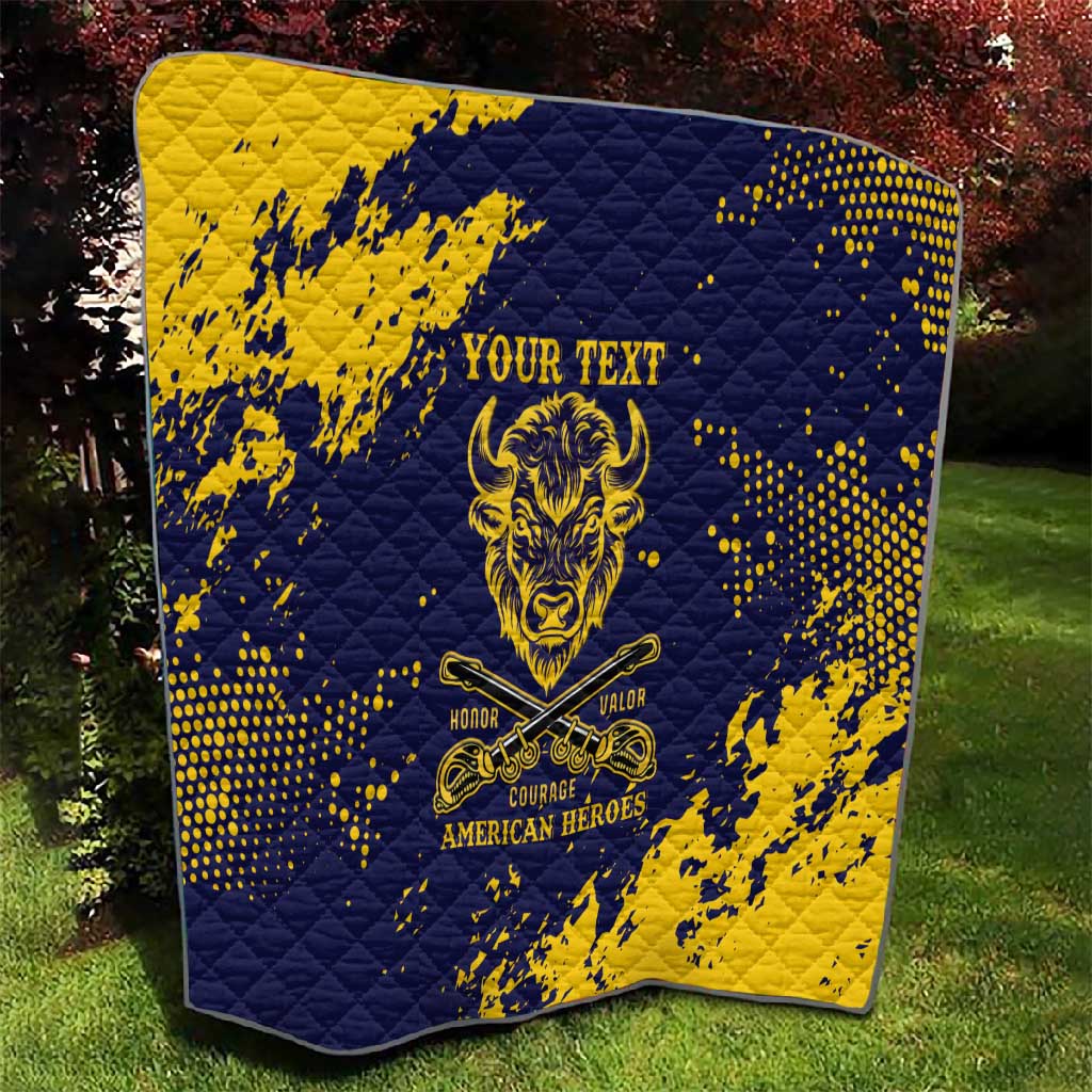 Personalized African-American Heroes Quilt Bison Buffalo Soldiers - Blue Grunge Style - African Pride