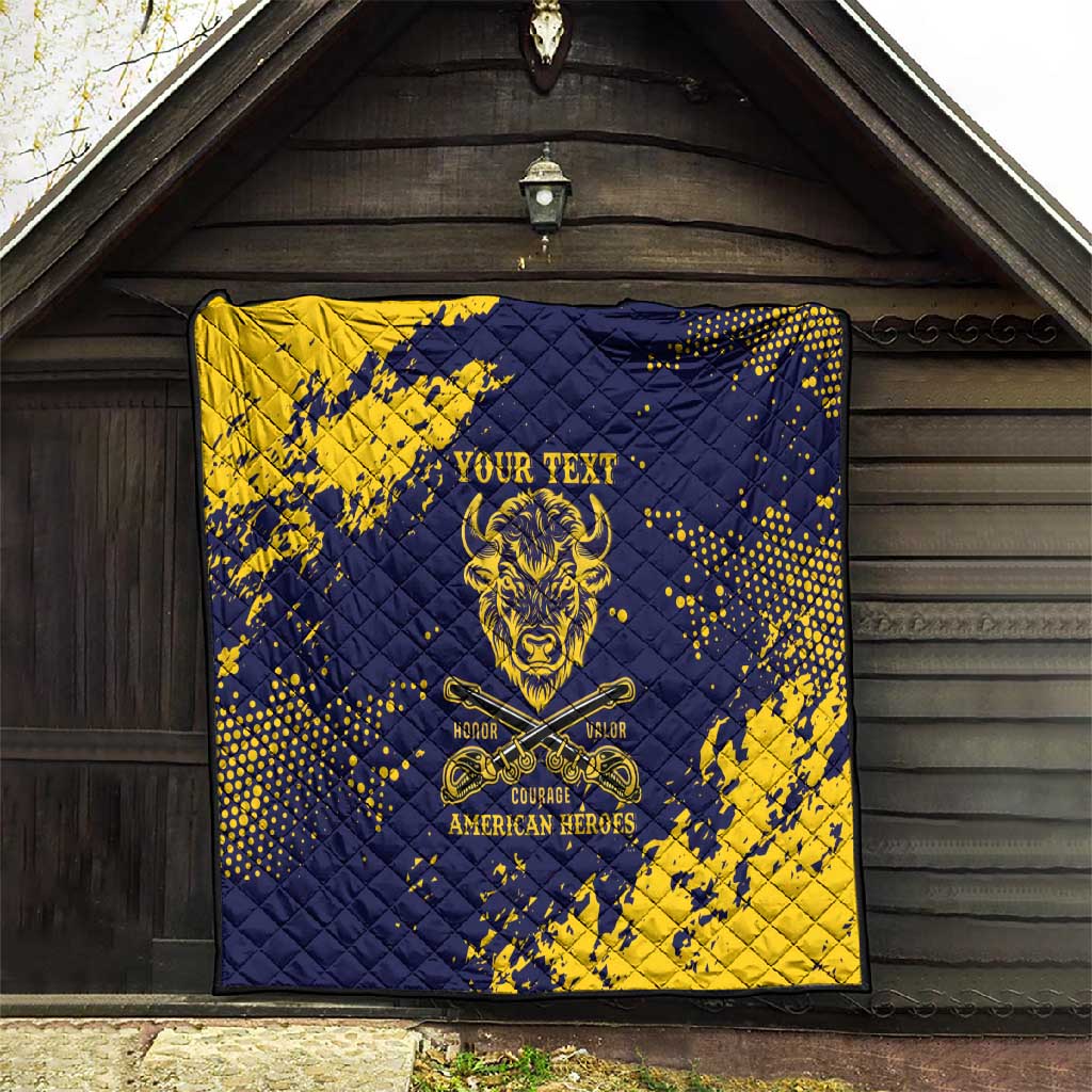 Personalized African-American Heroes Quilt Bison Buffalo Soldiers - Blue Grunge Style - African Pride