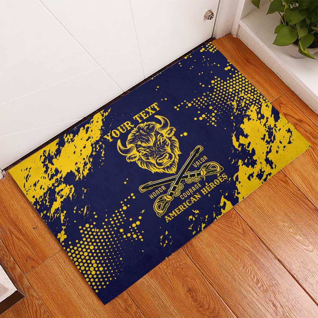Personalized African-American Heroes Rubber Doormat Bison Buffalo Soldiers - Blue Grunge Style - African Pride