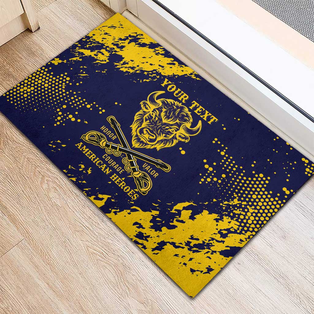Personalized African-American Heroes Rubber Doormat Bison Buffalo Soldiers - Blue Grunge Style - African Pride