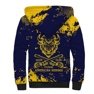 Personalized African-American Heroes Sherpa Hoodie Bison Buffalo Soldiers - Blue Grunge Style - African Pride