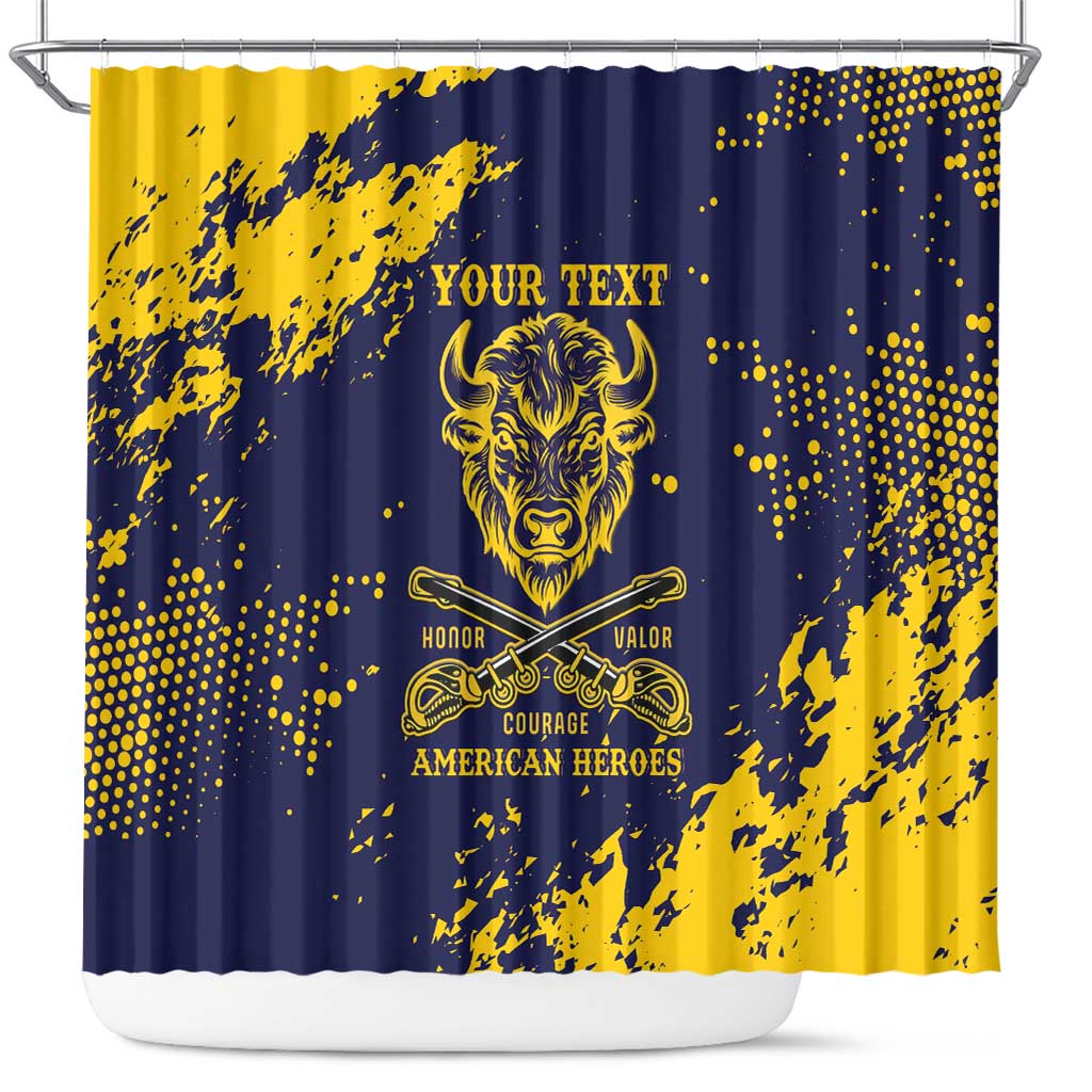 Personalized African-American Heroes Shower Curtain Bison Buffalo Soldiers - Blue Grunge Style - African Pride