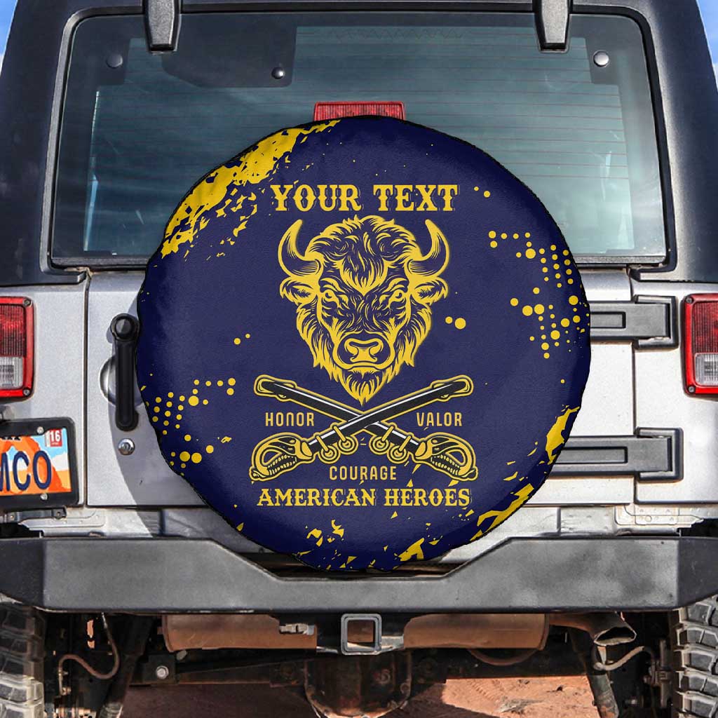 Personalized African-American Heroes Spare Tire Cover Bison Buffalo Soldiers - Blue Grunge Style - African Pride