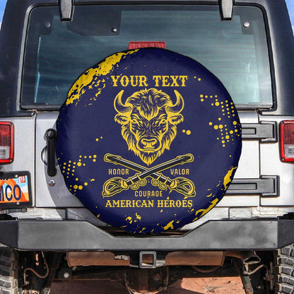 Personalized African-American Heroes Spare Tire Cover Bison Buffalo Soldiers - Blue Grunge Style - African Pride