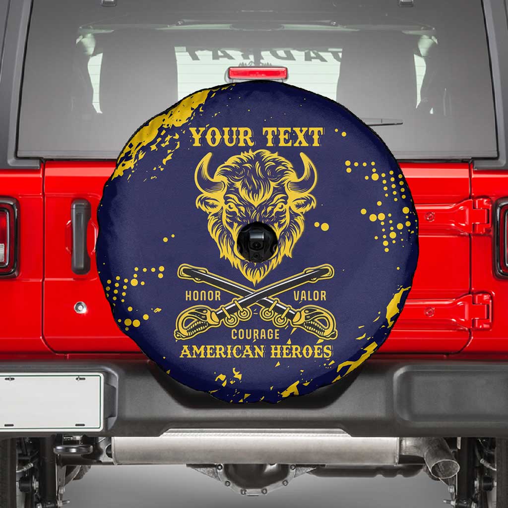 Personalized African-American Heroes Spare Tire Cover Bison Buffalo Soldiers - Blue Grunge Style - African Pride