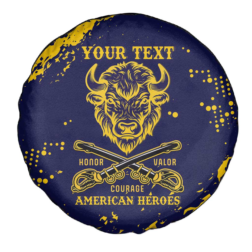 Personalized African-American Heroes Spare Tire Cover Bison Buffalo Soldiers - Blue Grunge Style - African Pride