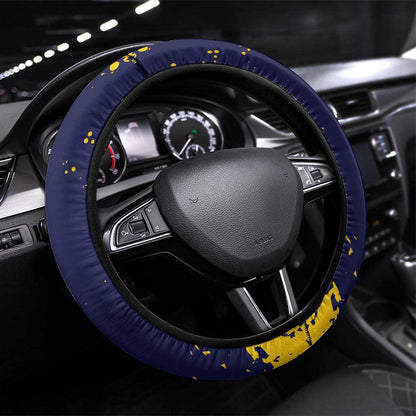 African-American Heroes Steering Wheel Cover Bison Buffalo Soldiers - Blue Grunge Style - African Pride