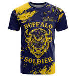 Personalized African-American Heroes T shirt Bison Buffalo Soldiers - Blue Grunge Style - African Pride