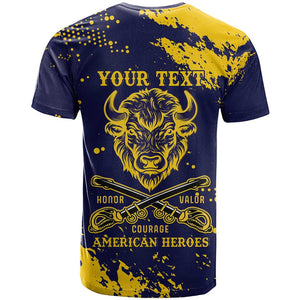 Personalized African-American Heroes T shirt Bison Buffalo Soldiers - Blue Grunge Style - African Pride