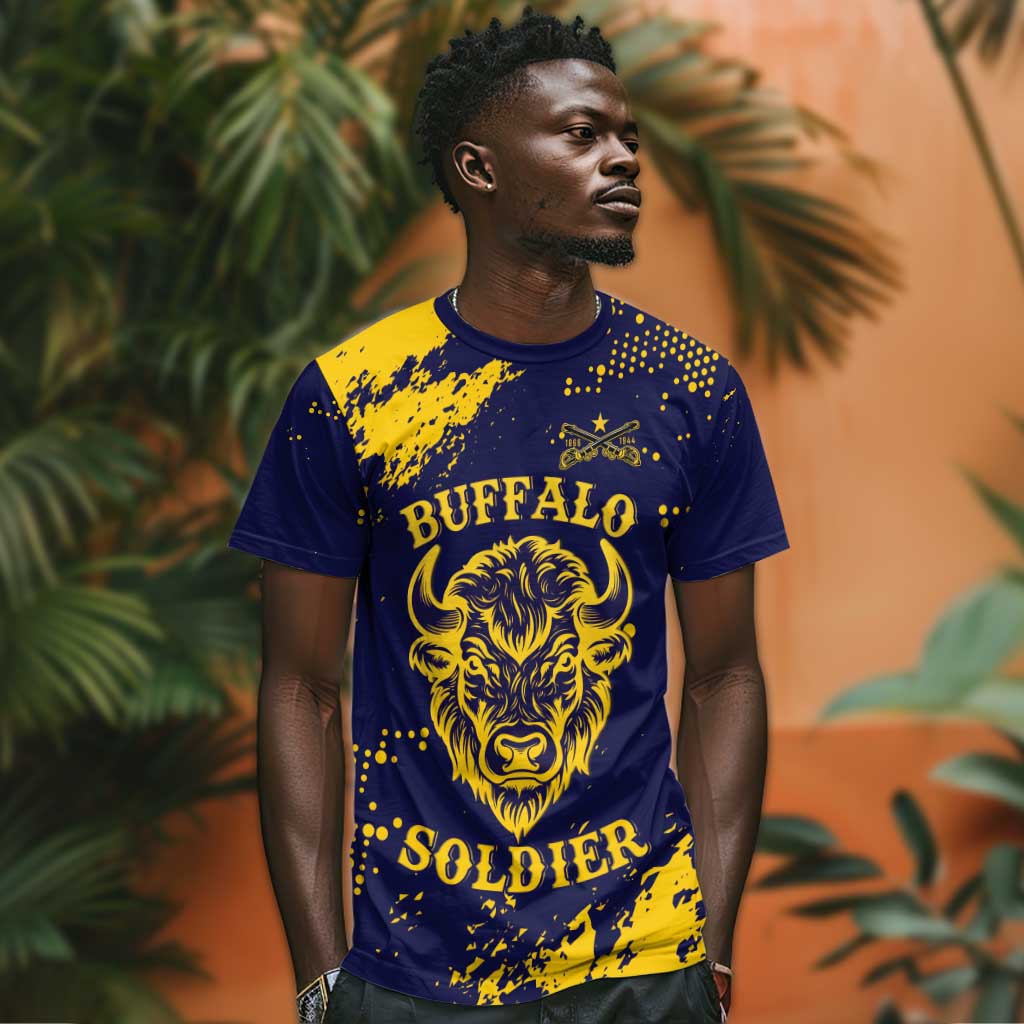 Personalized African-American Heroes T shirt Bison Buffalo Soldiers - Blue Grunge Style - African Pride