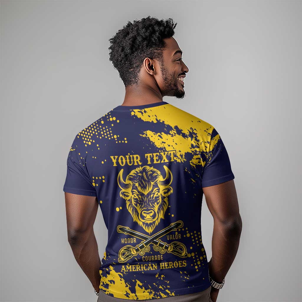 Personalized African-American Heroes T shirt Bison Buffalo Soldiers - Blue Grunge Style - African Pride