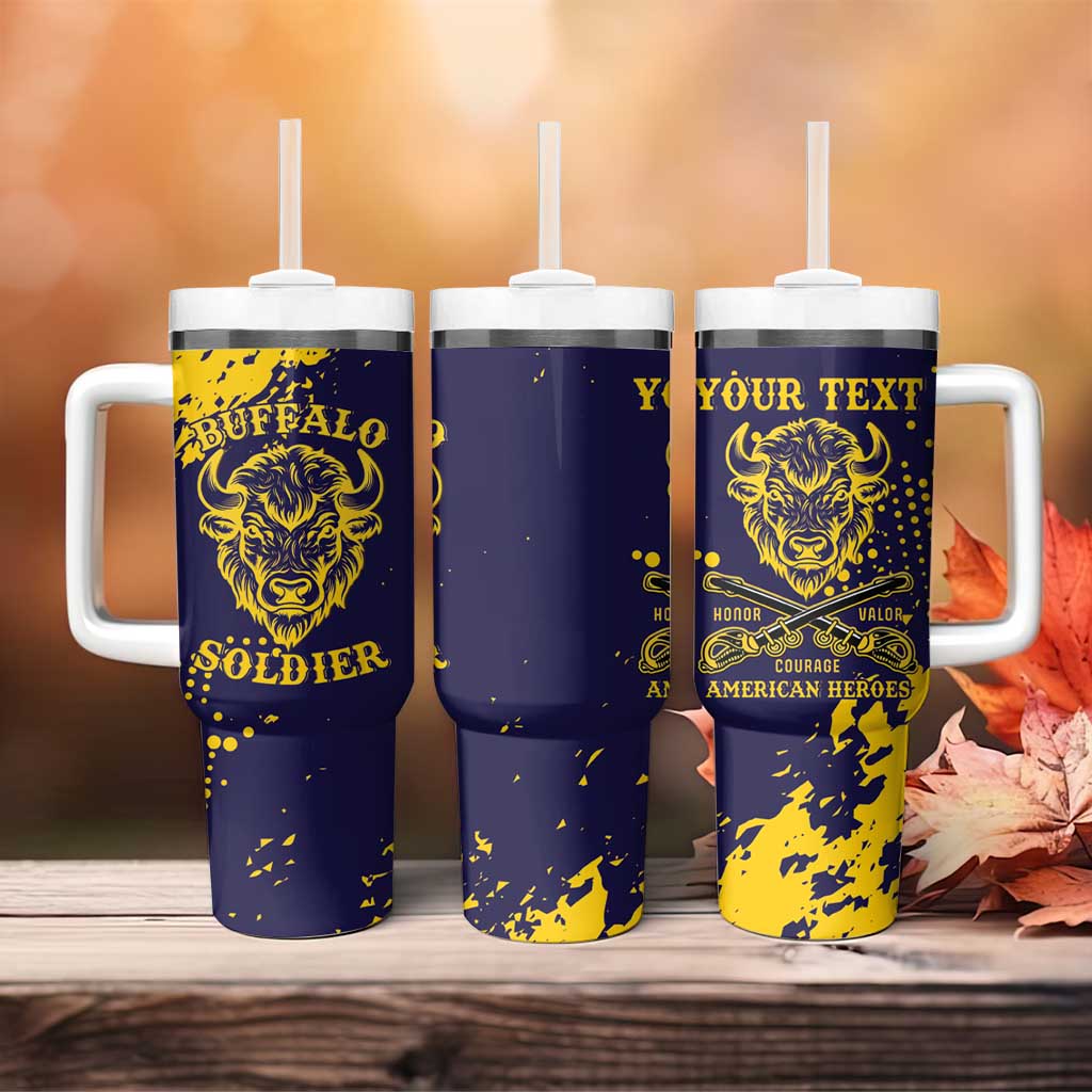 Personalized African-American Heroes Tumbler With Handle Bison Buffalo Soldiers - Blue Grunge Style - African Pride