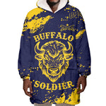 Personalized African-American Heroes Wearable Blanket Hoodie Bison Buffalo Soldiers - Blue Grunge Style - African Pride