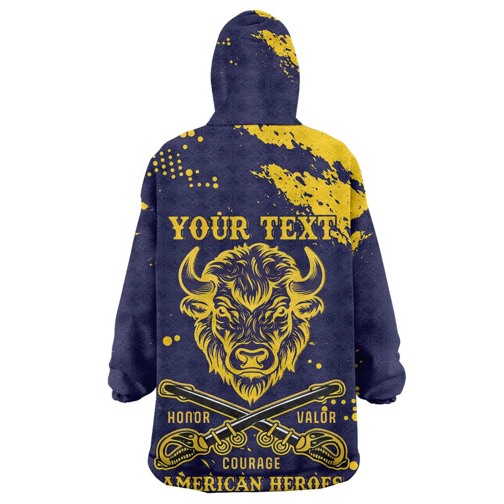 Personalized African-American Heroes Wearable Blanket Hoodie Bison Buffalo Soldiers - Blue Grunge Style - African Pride