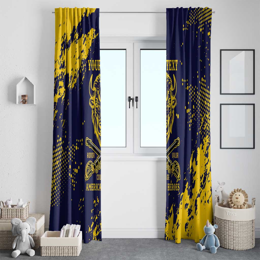 Personalized African-American Heroes Window Curtain Bison Buffalo Soldiers - Blue Grunge Style - African Pride