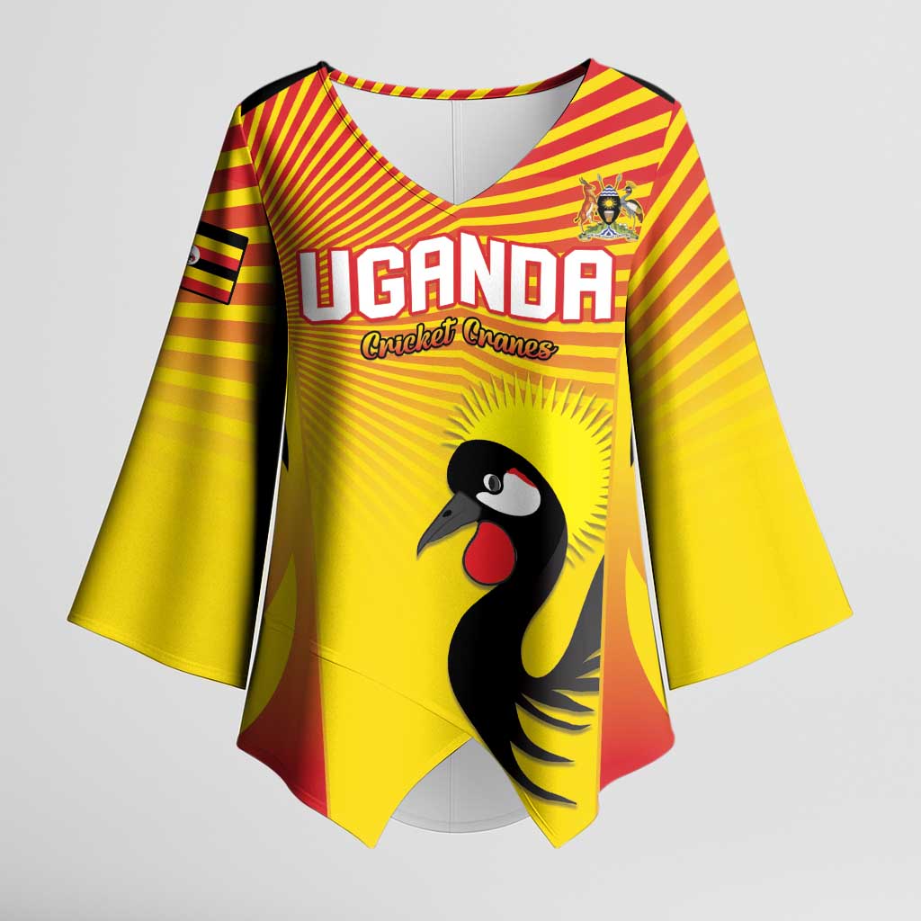 Custom Uganda Cricket Kimono Sleeve Blouse Go Cricket Cranes Go