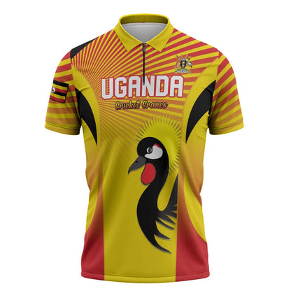 Custom Uganda Cricket Zipper Polo Shirt Go Cricket Cranes Go