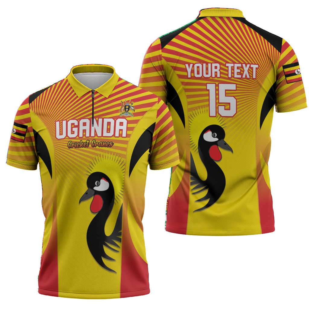 Custom Uganda Cricket Zipper Polo Shirt Go Cricket Cranes Go