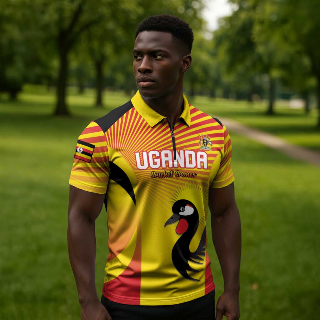 Custom Uganda Cricket Zipper Polo Shirt Go Cricket Cranes Go