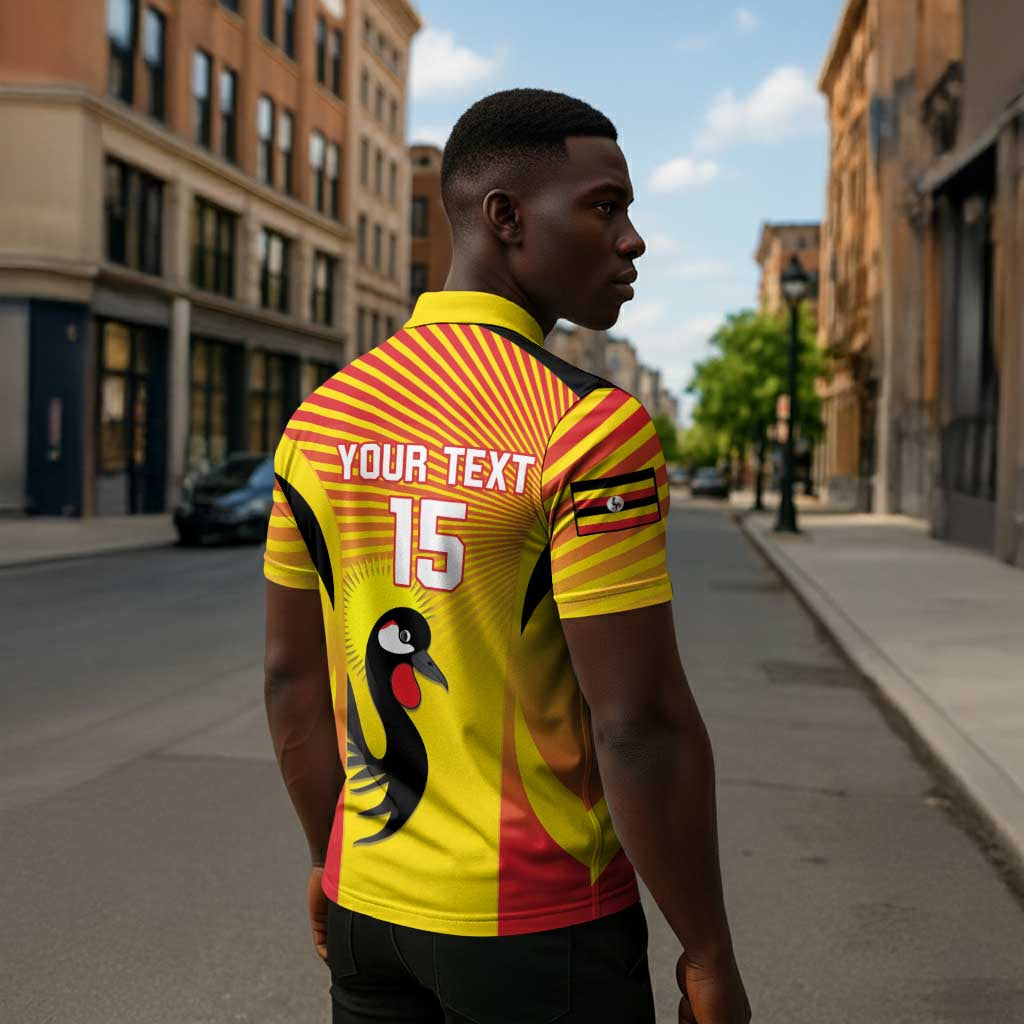 Custom Uganda Cricket Zipper Polo Shirt Go Cricket Cranes Go