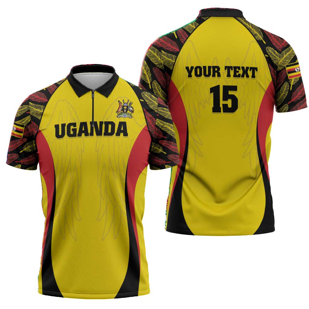 Custom Uganda Cricket Zipper Polo Shirt Go Cricket Cranes