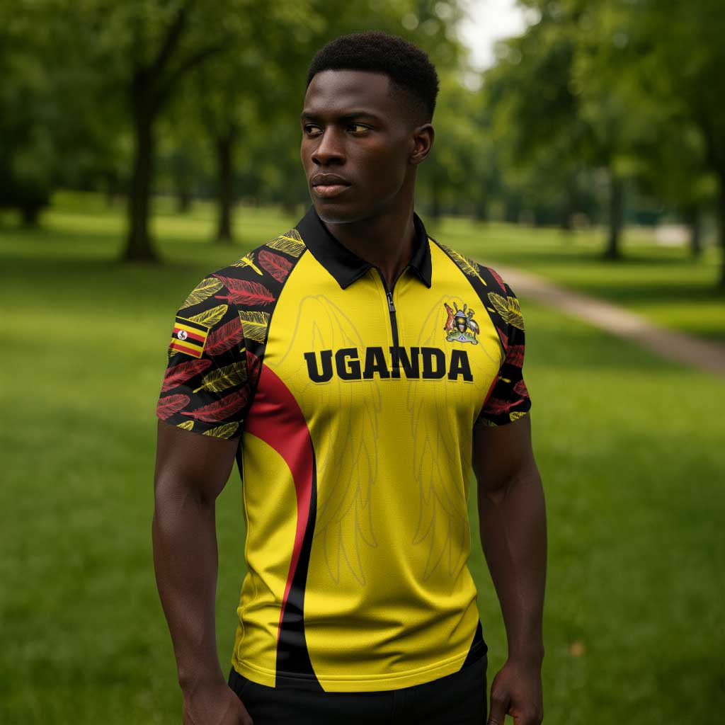 Custom Uganda Cricket Zipper Polo Shirt Go Cricket Cranes